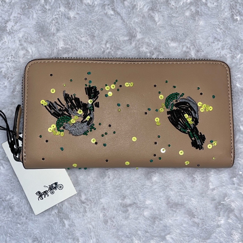 Coach NWT $350 MSRP Beaded Meadowlark Accordion Zip Wallet - Picture 6 of 15